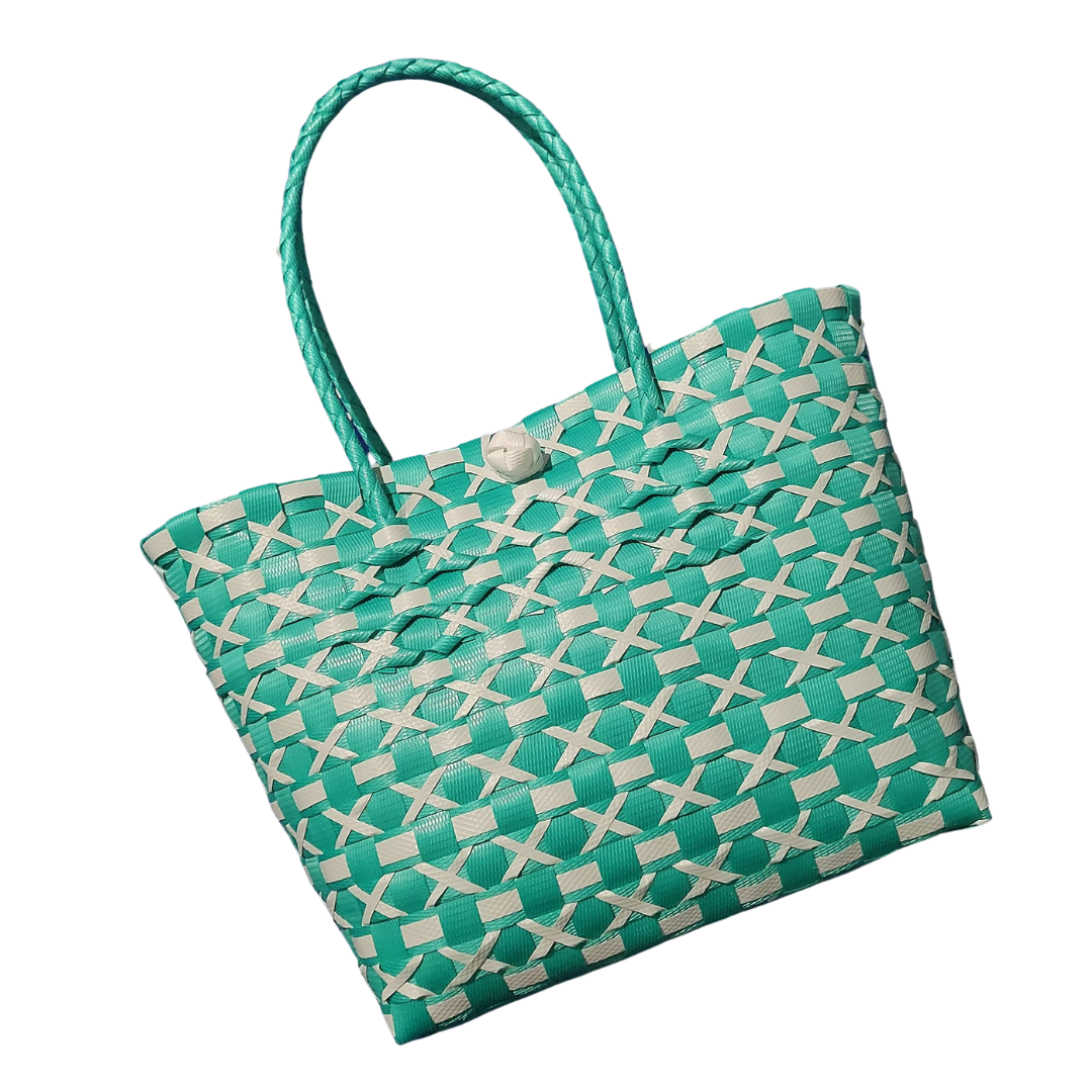 Cream & Green Cross Accent Bayong Bag