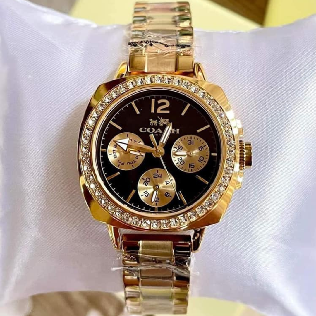 COACH WATCH BLACK AND GOLD